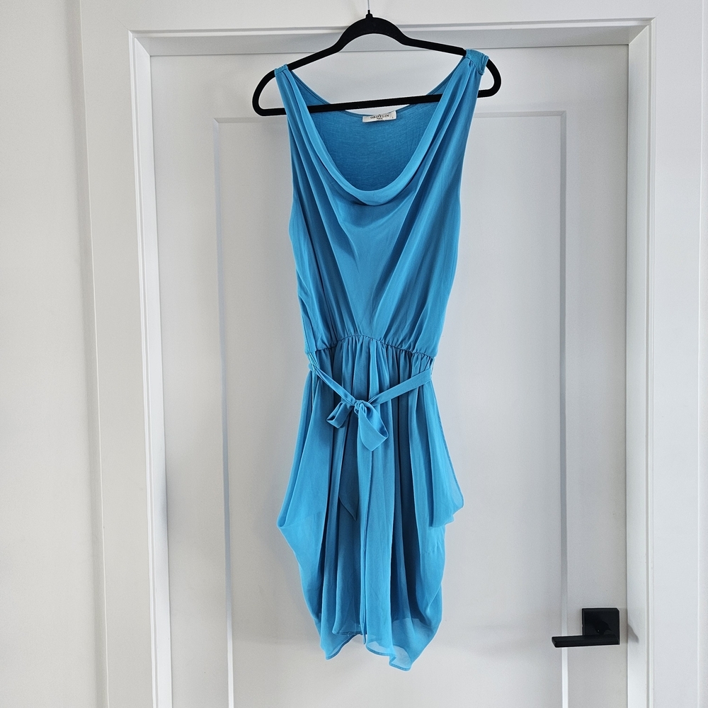 Grifflin Paris Vintage Cowl Neck Asymmetrical Blue Dress Size Large